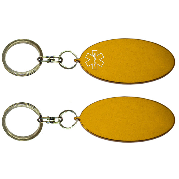 Two Gold Oval Shaped Key Chains With Medical Alert Symbol 