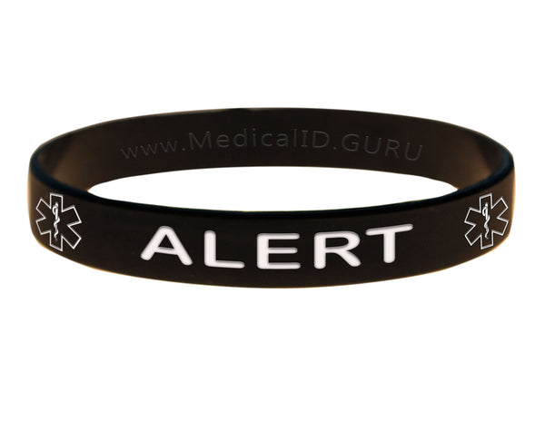 Black Alert Bracelet Wristband With Medical Alert Symbol 