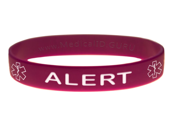Purple Alert Bracelet Wristband With Medical Alert Symbol 