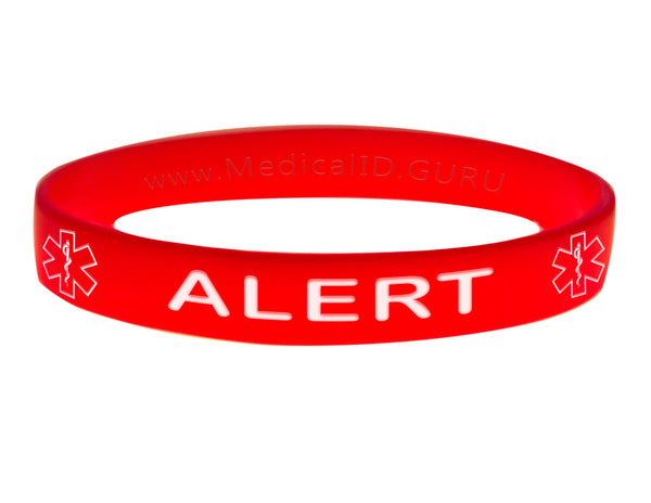 Red Alert Bracelet Wristband With Medical Alert Symbol 