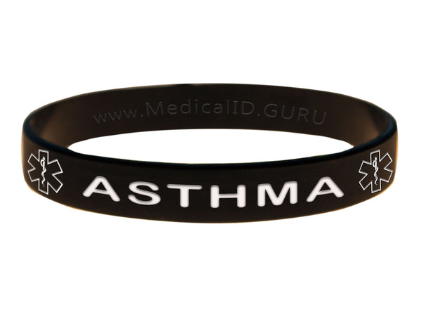 Black Asthma Bracelet Wristband With Medical Alert Symbol
