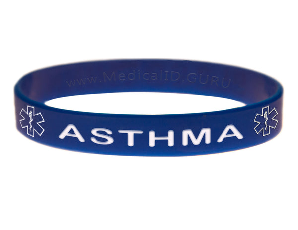Blue Asthma Bracelet Wristband With Medical Alert Symbol 