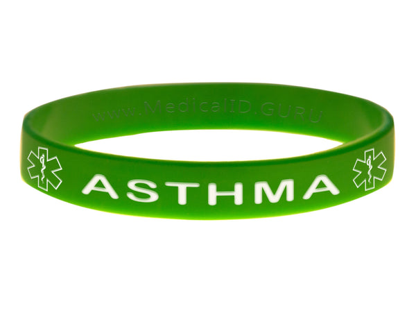 Green Asthma Bracelet Wristband With Medical Alert Symbol 
