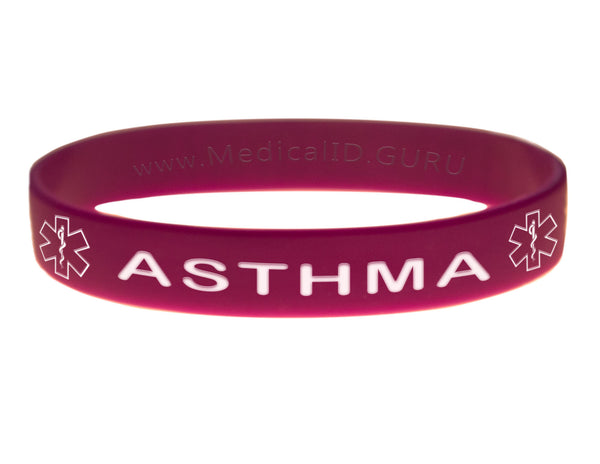Purple Asthma Bracelet Wristband With Medical Alert Symbol 