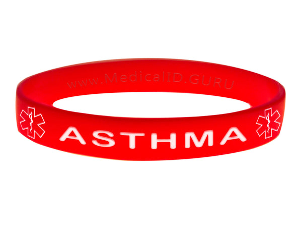 Red Asthma Bracelet Wristband With Medical Alert Symbol 
