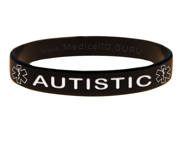 Black Autistic Bracelet Wristband With Medical Alert Symbol 
