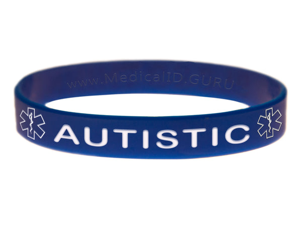 Blue Autistic Bracelet Wristband With Medical Alert Symbol 