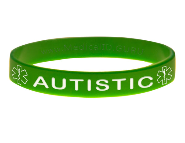 Green Autistic Bracelet Wristband With Medical Alert Symbol 