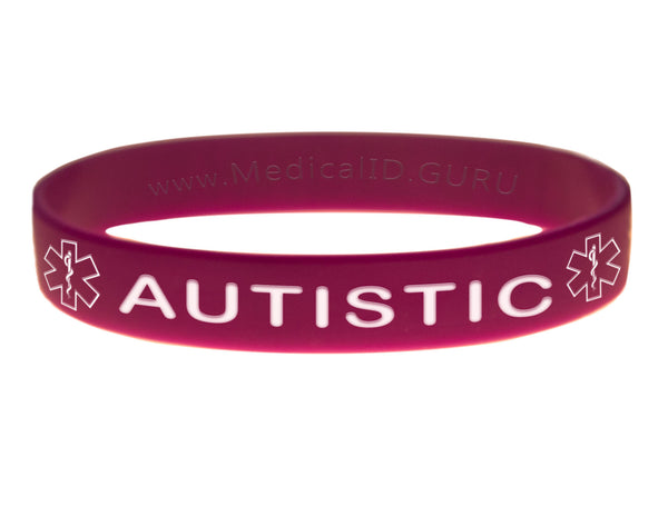 Purple Autistic Bracelet Wristband With Medical Alert Symbol 