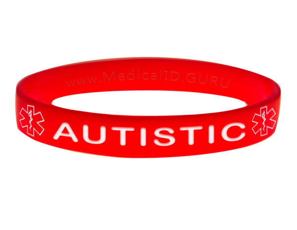 Red Autistic Bracelet Wristband With Medical Alert Symbol 