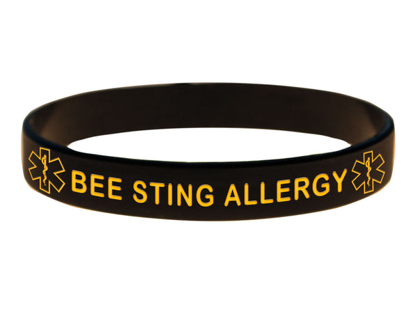 Black Bee Sting Allergy Wristband With Medical Alert Symbol