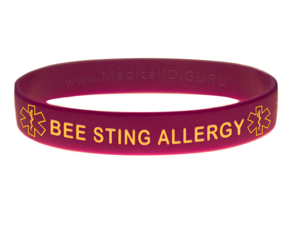 Purple Bee Sting Allergy Wristband With Medical Alert Symbol