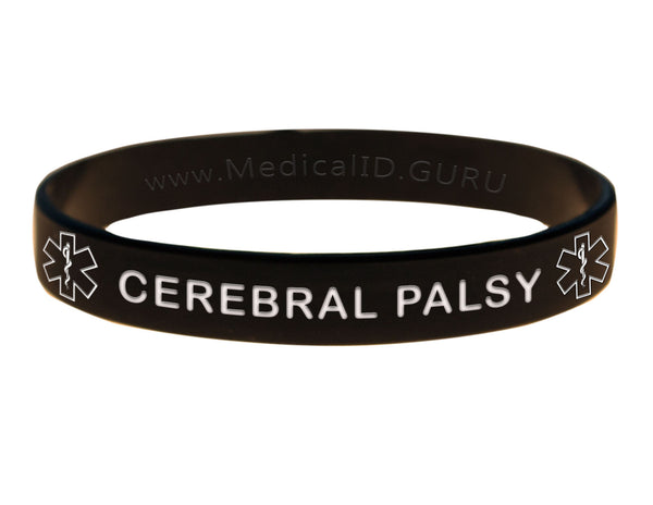 Black Cerebral Palsy Wristband With Medical Alert Symbol