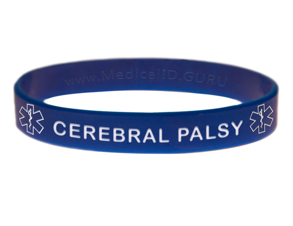 Blue Cerebral Palsy Wristband With Medical Alert Symbol