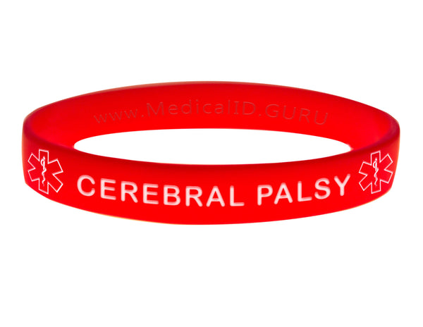 Red Cerebral Palsy Wristband With Medical Alert Symbol