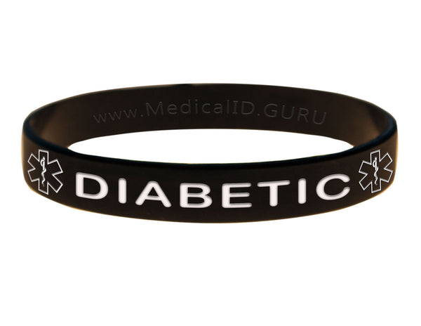 Black Diabetic Wristband With Medical Alert Symbol 