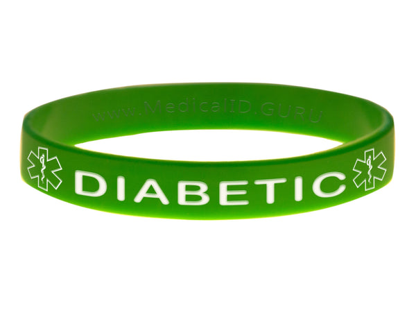 Green Diabetic Wristband With Medical Alert Symbol