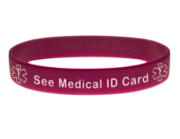 Purple See Medical ID Card Wristband With Medical Alert Symbol