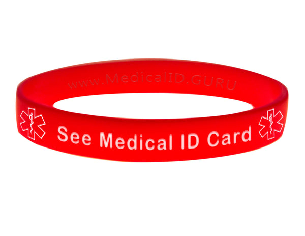 Red See Medical ID Card Wristband With Medical Alert Symbol